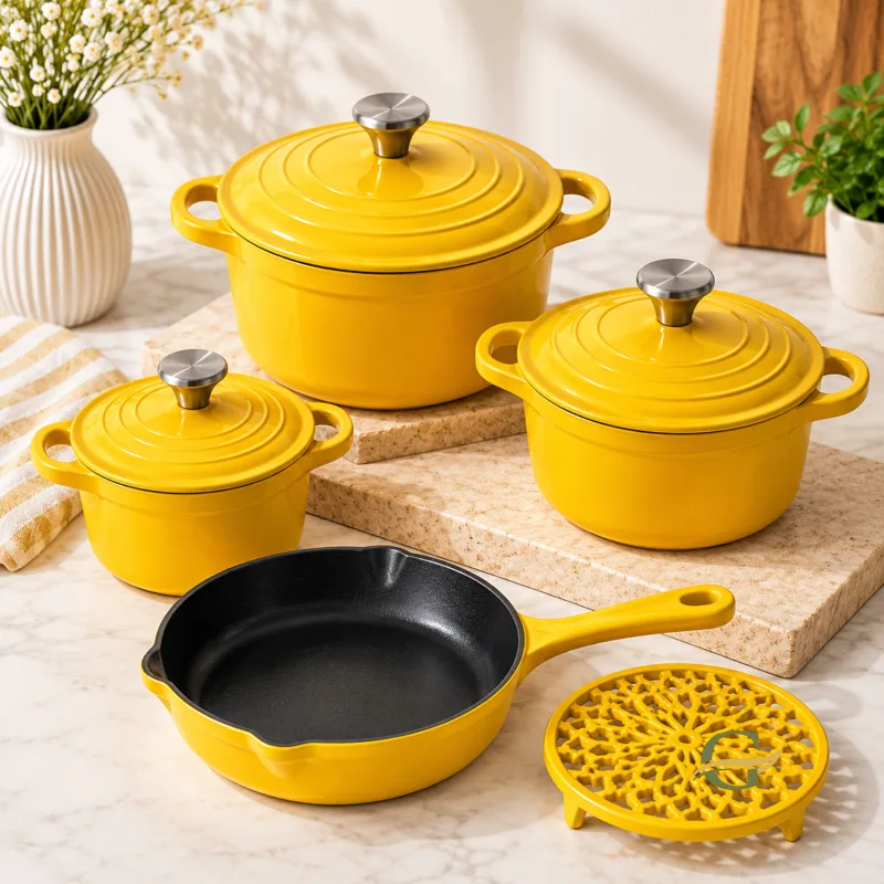 Premium Enamalised Cast iron Dutch Oven Set of 4 Yellow